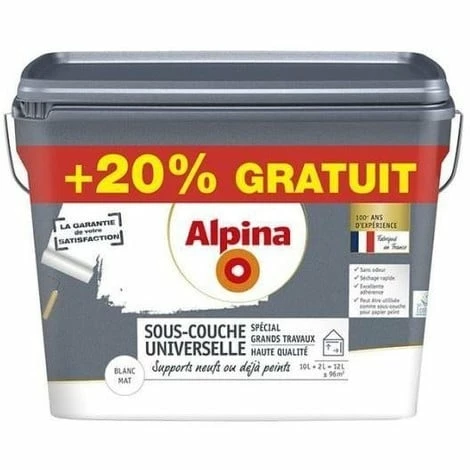 Alpina Sous Couche Acrylique Universelle Grands Travaux - Intérieur - 10L + 20% Gratuit 2 Alpina Sous Couche Acrylique Universelle Grands Travaux - Intérieur - 10L + 20% Gratuit