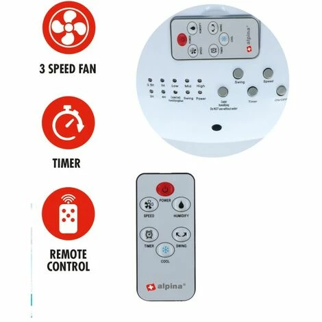 Ventilateur Rafraichisseur D'air ALPINA 4L 62W Silencieux 3en1 Télécommande Refroidisseur Humidificateur Minuterie 4 Ventilateur Rafraichisseur D'air ALPINA 4L 62W Silencieux 3en1 Télécommande Refroidisseur Humidificateur Minuterie – Image 2
