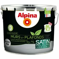 Alpina 0% Conservateur Mur Plaf Monocouche Satin 10L Blanc