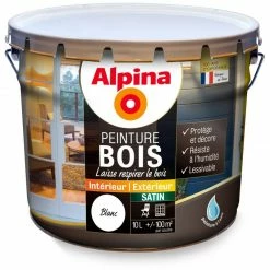 Alpina Peinture Bois Microporeuse - Intérieur & Extérieur - Satin - 10L | Couleur: Blanc - Conditionnement: 10L - Blanc