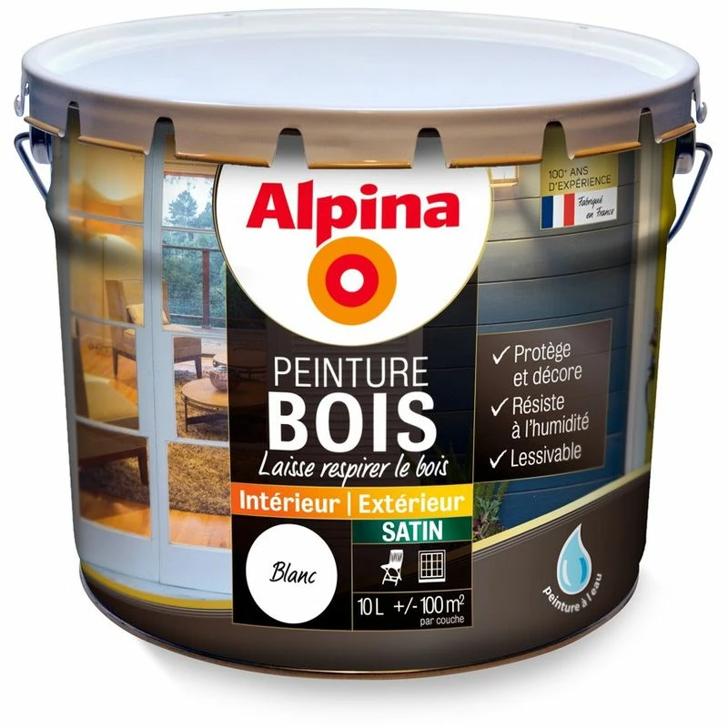 Alpina Peinture Bois Microporeuse - Intérieur & Extérieur - Satin - 10L | Couleur: Blanc - Conditionnement: 10L - Blanc 3 Alpina Peinture Bois Microporeuse - Intérieur & Extérieur - Satin - 10L | Couleur: Blanc - Conditionnement: 10L - Blanc