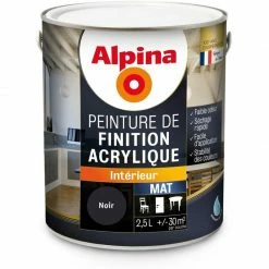 Peinture Alpina Acrylique 2,5L Mat | Finition: Mat - Couleur: Noir